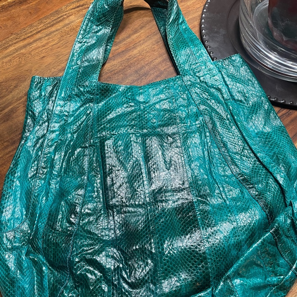Beirn Genuine Snakeskin Tote in a beautiful turquoise color